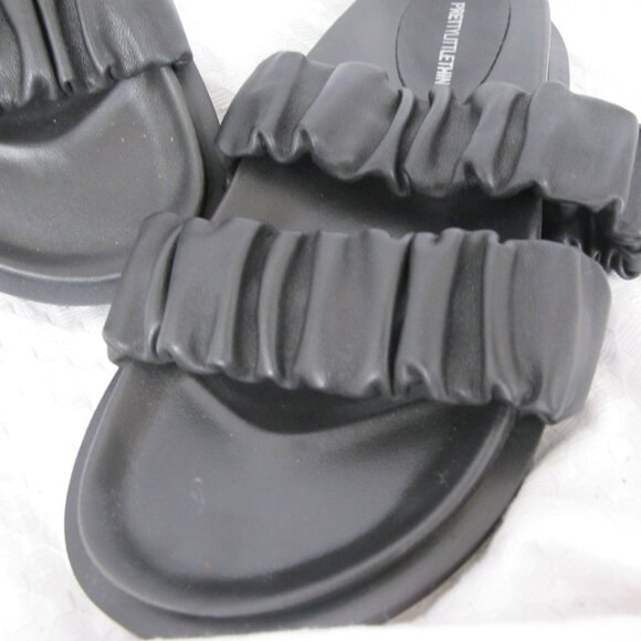 NEW - PrettyLittleThing Black Leather Strap Slide Sandals - Picture 8 of 9
